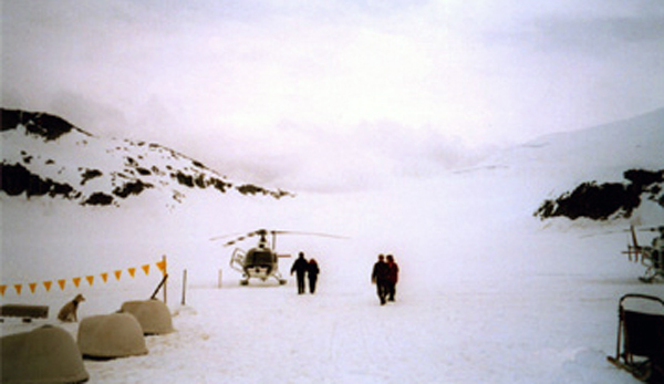 helicopter arrived at The Norris Glacier